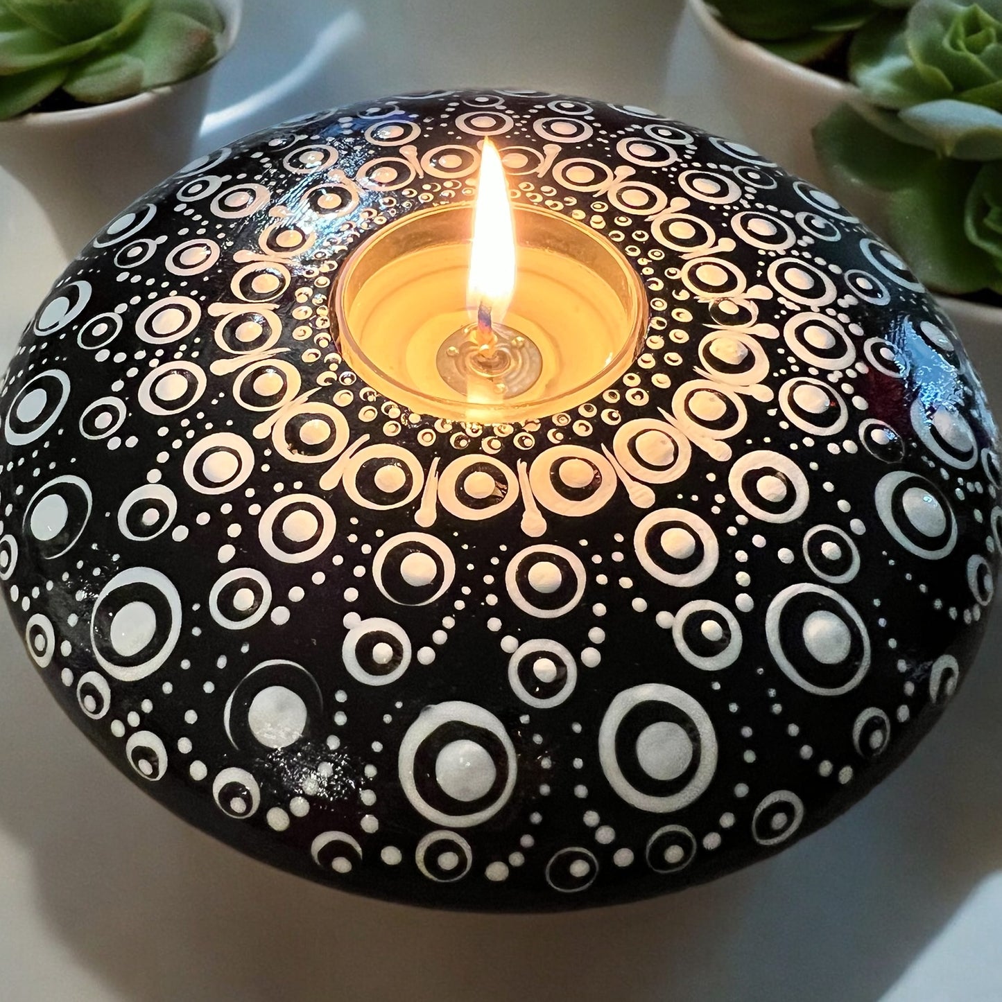 Large Hand Painted Concrete Tea Light Candle Holder